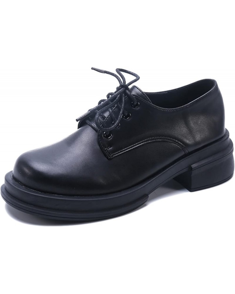 Woman Round Toe Chunky Low Heels Lace Up Comfortable School Uniform Dress Shoes Lightweight Walking Shoes for Girl Black $30....