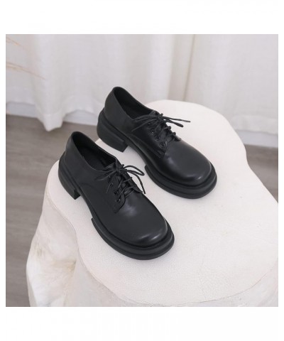 Woman Round Toe Chunky Low Heels Lace Up Comfortable School Uniform Dress Shoes Lightweight Walking Shoes for Girl Black $30....