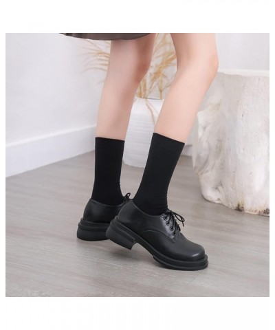 Woman Round Toe Chunky Low Heels Lace Up Comfortable School Uniform Dress Shoes Lightweight Walking Shoes for Girl Black $30....