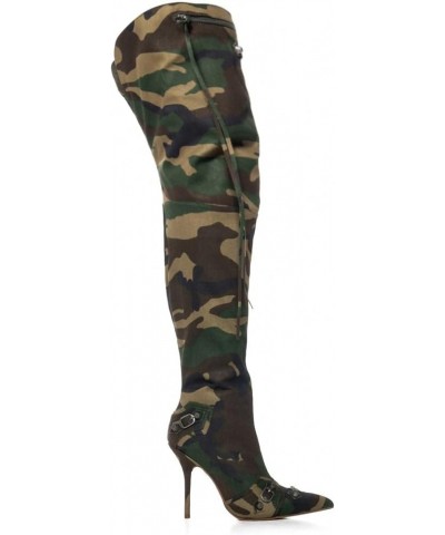 Women's Camo Knee High Boots Slouch High Heels Boots Pointed Stiletto Casual Pull-On Tall Boot Party Dress Shoes C-blue $40.8...