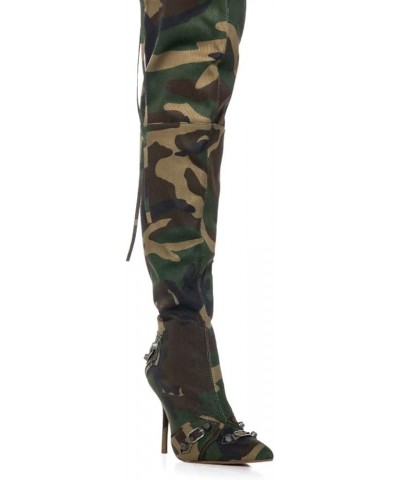 Women's Camo Knee High Boots Slouch High Heels Boots Pointed Stiletto Casual Pull-On Tall Boot Party Dress Shoes C-blue $40.8...