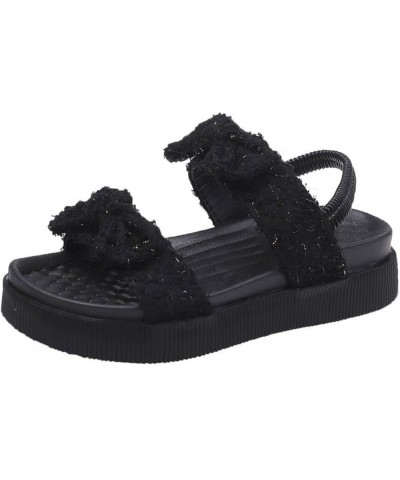 Flats Sandals for Women Trendy Bowknot Open Toe Platforms Elastic Slingback Walking Flat Sandal Black $19.00 Sandals