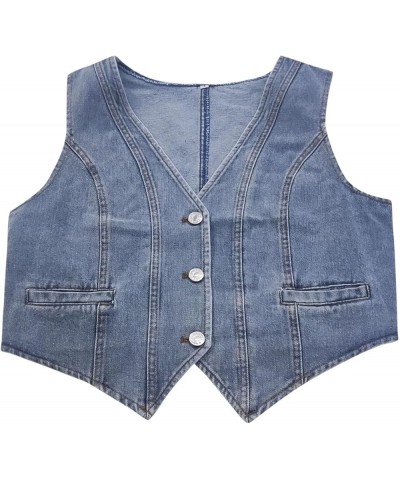 Closet Staples for Women Short Slim Fit Strap Style Denim Vest Top Mountain State Top Women 1-blue - Women Fashion Denim Vest...