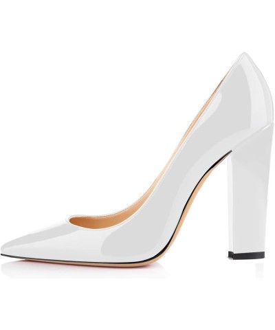 Womens Block Heel Pumps Pointed Toe Chunky Heel Pumps Classic Slip On 4" Heels Wedding Party Office Pumps for Women White $35...