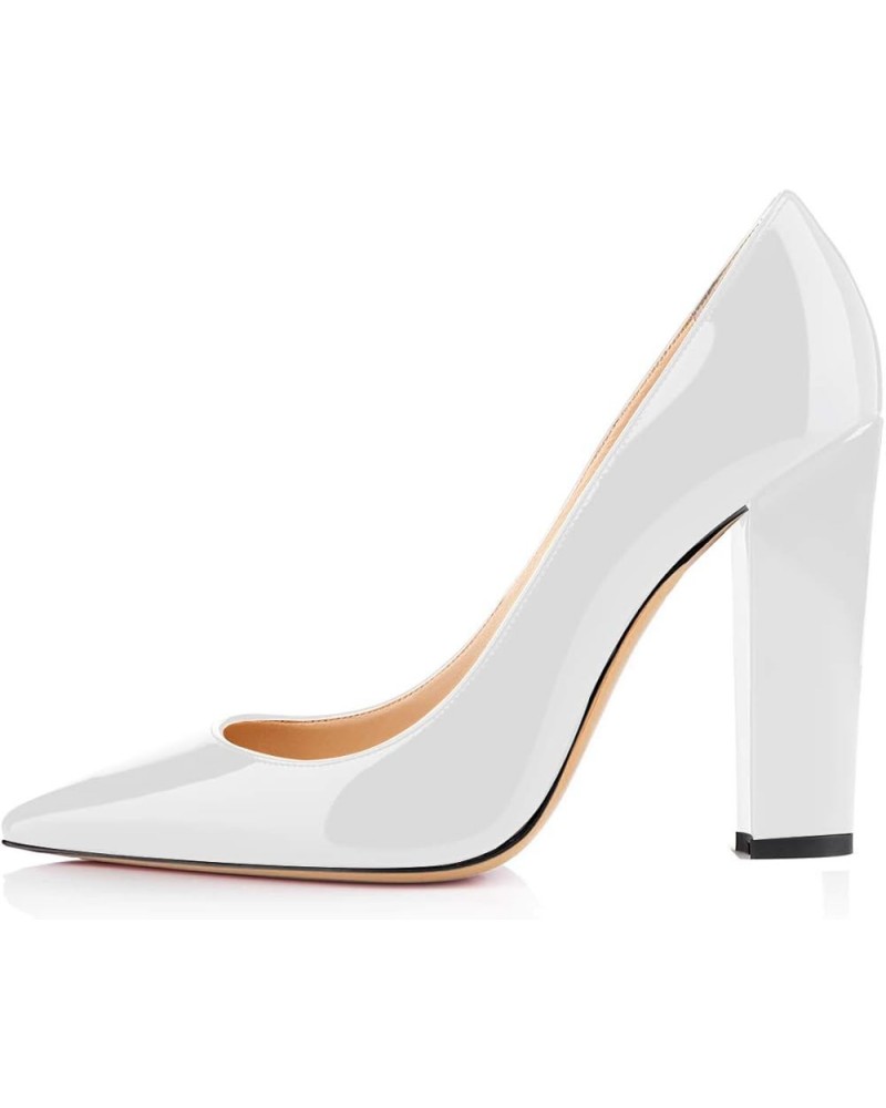 Womens Block Heel Pumps Pointed Toe Chunky Heel Pumps Classic Slip On 4" Heels Wedding Party Office Pumps for Women White $35...