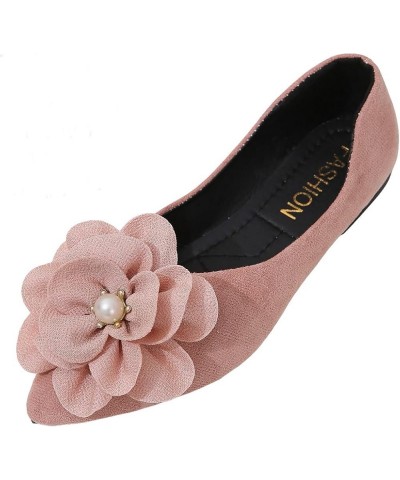 Women's Faux Suede Floral Pearls Decor Flats Dress Shoes Elegant Point Toe Fashion Suede Ballet Flats Pink $14.39 Flats