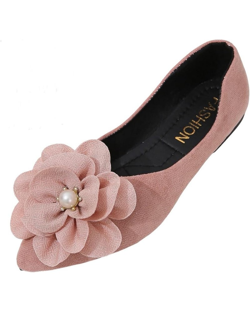 Women's Faux Suede Floral Pearls Decor Flats Dress Shoes Elegant Point Toe Fashion Suede Ballet Flats Pink $14.39 Flats