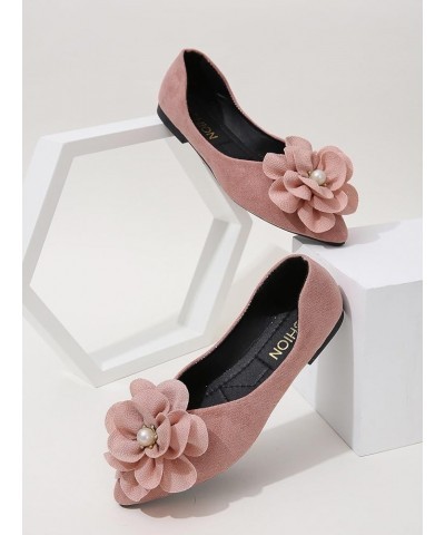 Women's Faux Suede Floral Pearls Decor Flats Dress Shoes Elegant Point Toe Fashion Suede Ballet Flats Pink $14.39 Flats