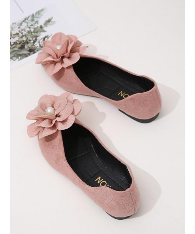 Women's Faux Suede Floral Pearls Decor Flats Dress Shoes Elegant Point Toe Fashion Suede Ballet Flats Pink $14.39 Flats