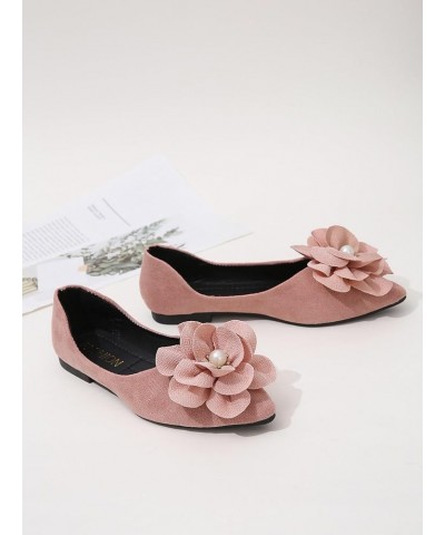 Women's Faux Suede Floral Pearls Decor Flats Dress Shoes Elegant Point Toe Fashion Suede Ballet Flats Pink $14.39 Flats