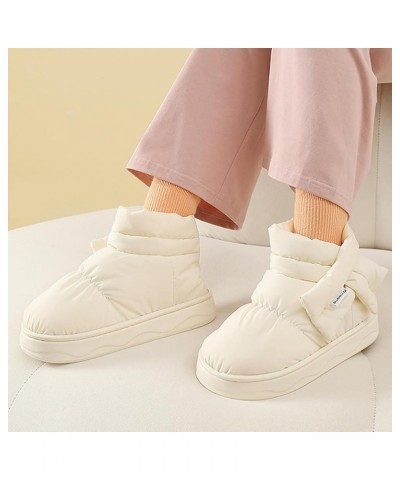 Women Men Winter Boots Slippers Home Warm Fleece Booties Slipper Anti Slip House Shoes Indoor Outdoor White $19.88 Slippers