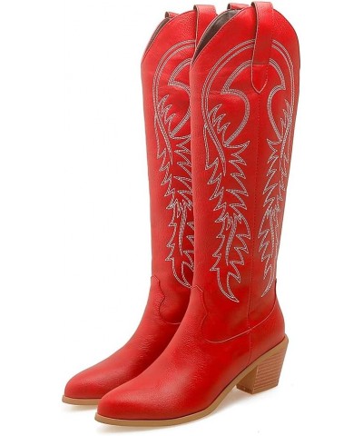 Embroidered Cowboy Boots for Women Faux Fur Linned White Cowgirl Boots 80 Red $32.18 Boots