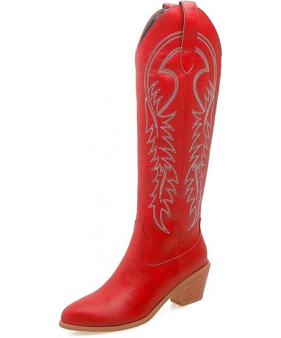 Embroidered Cowboy Boots for Women Faux Fur Linned White Cowgirl Boots 80 Red $32.18 Boots