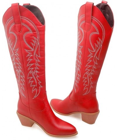 Embroidered Cowboy Boots for Women Faux Fur Linned White Cowgirl Boots 80 Red $32.18 Boots