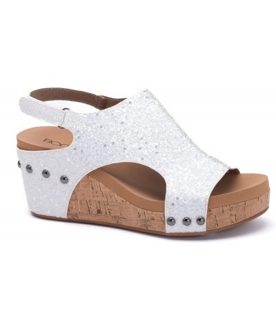 Carley Womens Casual Wedge 2.5 White Glitter $26.52 Sandals