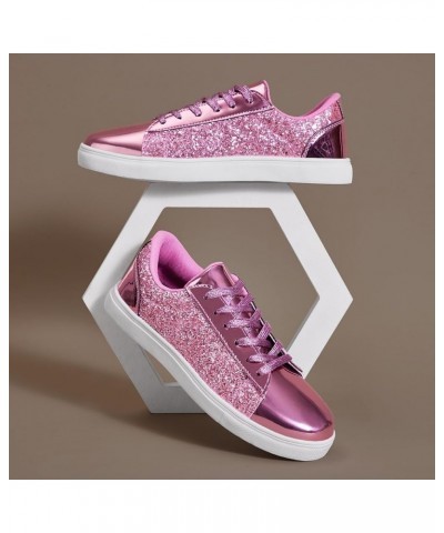 Women's Glitter Shoes Fashion Shiny Sequin Sneakers Tennis Sparkly Shoes Rhinestone Bling Shoes with Lace up Pink $13.04 Athl...