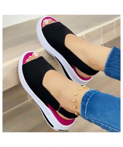 Sandals for Women Dressy Summer Walking Sandals Breathable Platform Sandals Solid Color Open Toe Ankle Strap Sandals Black $1...