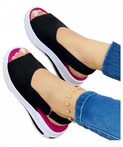 Sandals for Women Dressy Summer Walking Sandals Breathable Platform Sandals Solid Color Open Toe Ankle Strap Sandals Black $1...