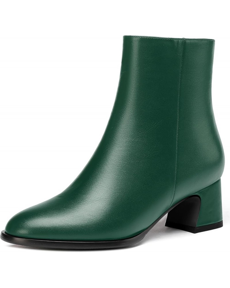 Womens Evening Round Toe Travel Zip Matte Chunky Low Heel Ankle High Boots 2 Inch Dark Green $34.39 Boots