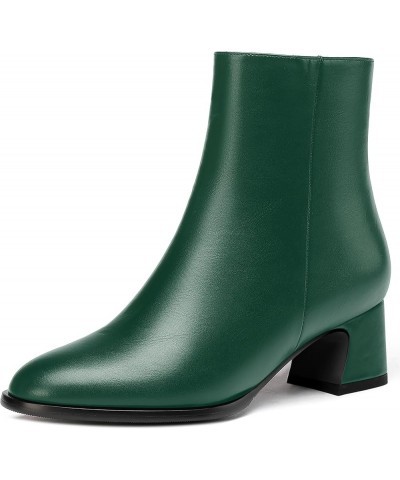 Womens Evening Round Toe Travel Zip Matte Chunky Low Heel Ankle High Boots 2 Inch Dark Green $34.39 Boots