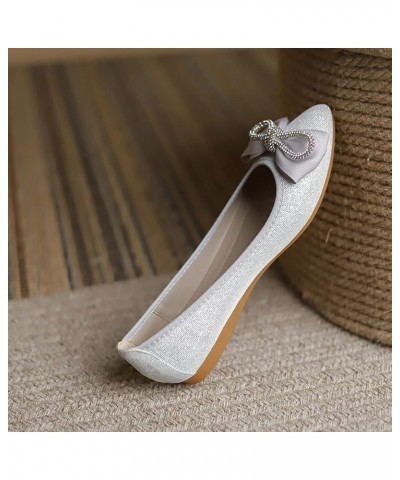 Women's Ballet Flat Shoes - Cute Beads Bowtie Wedding Flats Slip on Flats for Women Comfortable Silver $22.03 Flats