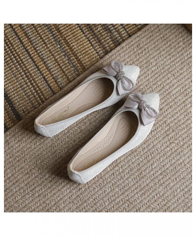 Women's Ballet Flat Shoes - Cute Beads Bowtie Wedding Flats Slip on Flats for Women Comfortable Silver $22.03 Flats