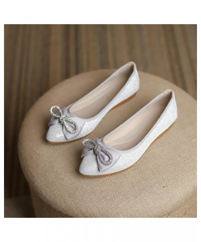 Women's Ballet Flat Shoes - Cute Beads Bowtie Wedding Flats Slip on Flats for Women Comfortable Silver $22.03 Flats