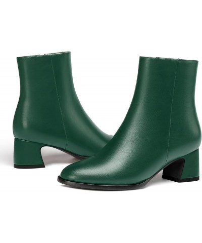 Womens Evening Round Toe Travel Zip Matte Chunky Low Heel Ankle High Boots 2 Inch Dark Green $34.39 Boots