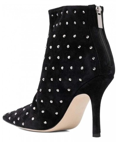 Women High Heel Fall Winter Short Boots Pointy Closed Toe Zipper Back Booties Heeled Warm Comfy Dress Shoes Black-studs $46.2...