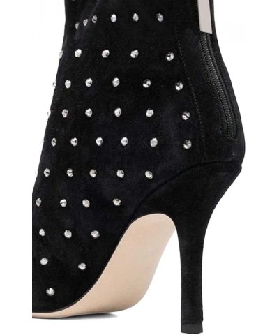 Women High Heel Fall Winter Short Boots Pointy Closed Toe Zipper Back Booties Heeled Warm Comfy Dress Shoes Black-studs $46.2...