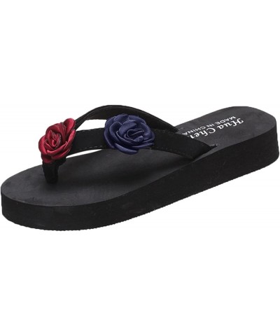 Summer Women's Flower Clip Toe Flip Flops Non-Slip Wedges Beach Slippers Z 13-red $8.81 Sandals