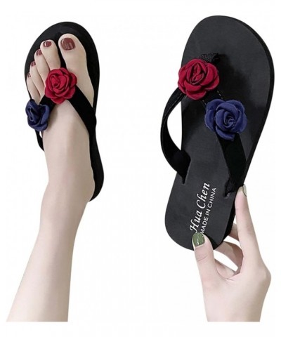 Summer Women's Flower Clip Toe Flip Flops Non-Slip Wedges Beach Slippers Z 13-red $8.81 Sandals