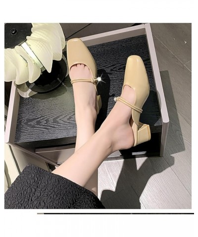 Womens Low Block Heel Sandals, Women Summer Thick Heel Square Toe Slippers Slip On High Heel Dress Wedding Sandals 40 Apricot...