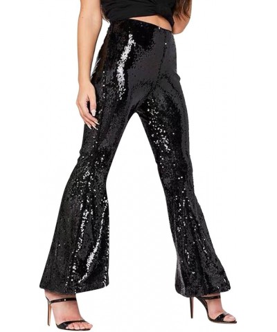 Women's Sexy Sequined Shiny High Waist Stretch Flare Pants Nightclub Trousers Black - 2024 Pants for Women $12.99 Athletic Shoes