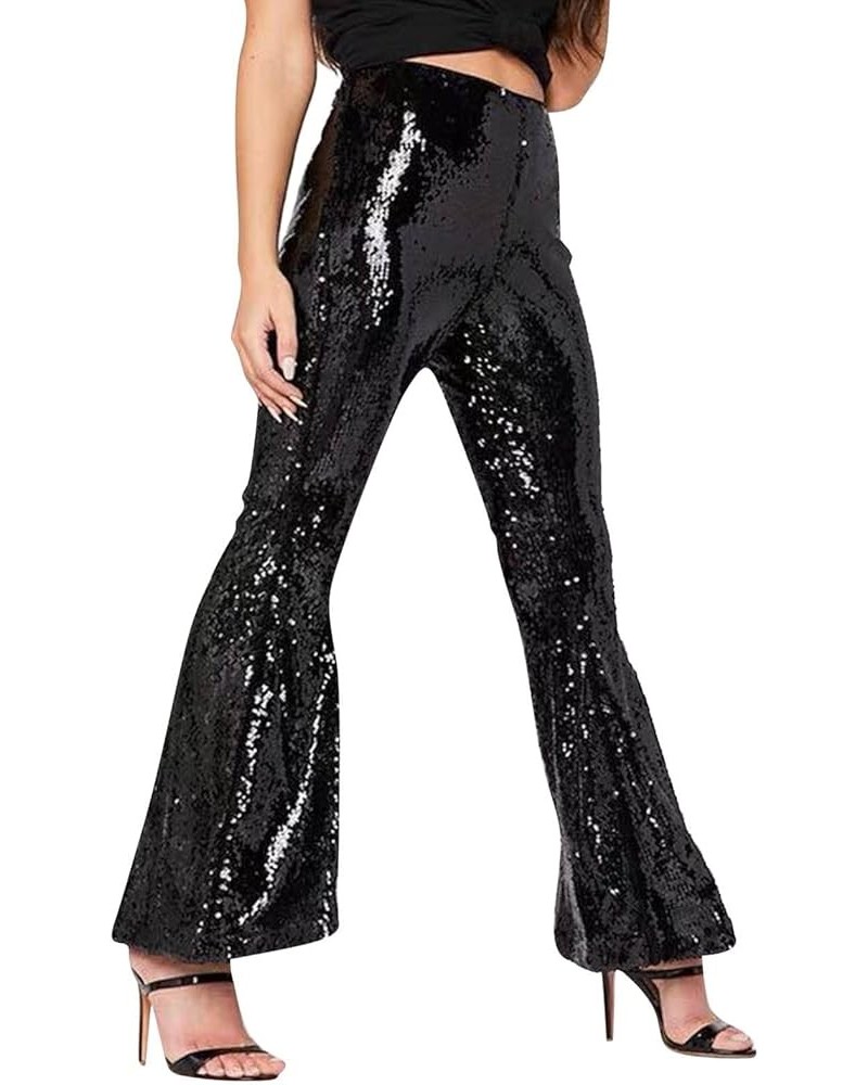 Women's Sexy Sequined Shiny High Waist Stretch Flare Pants Nightclub Trousers Black - 2024 Pants for Women $12.99 Athletic Shoes