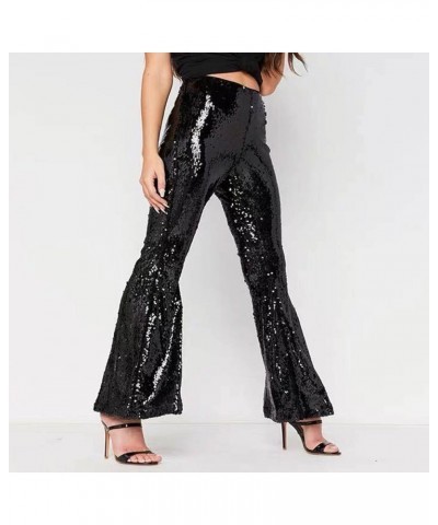 Women's Sexy Sequined Shiny High Waist Stretch Flare Pants Nightclub Trousers Black - 2024 Pants for Women $12.99 Athletic Shoes