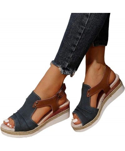 Sandals for Women Dressy Summer Rhinestone Elastic Band Wedge Sandals Comfy Open Toe Bohemian Beach Sandals Z03-navy $16.42 O...