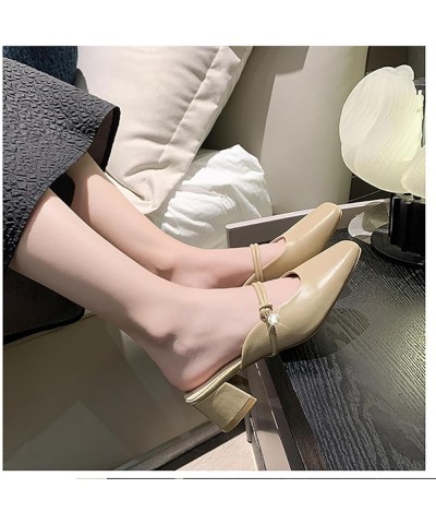 Womens Low Block Heel Sandals, Women Summer Thick Heel Square Toe Slippers Slip On High Heel Dress Wedding Sandals 40 Apricot...