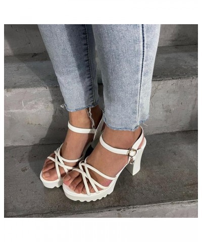 Chunky Heel Sandals for Women Platform Open Toe Ankle Strap High Heels Sexy Cross Strappy Rhinestone Buckle Dress Shoes Weddi...