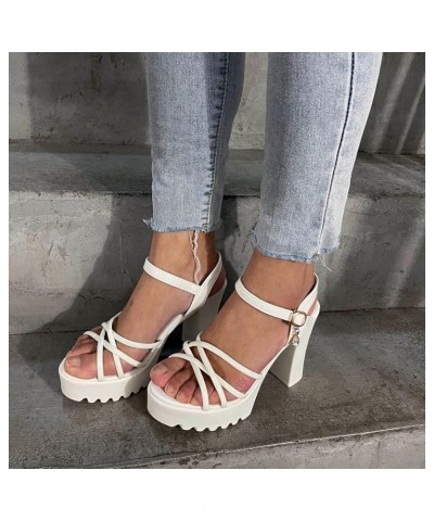 Chunky Heel Sandals for Women Platform Open Toe Ankle Strap High Heels Sexy Cross Strappy Rhinestone Buckle Dress Shoes Weddi...