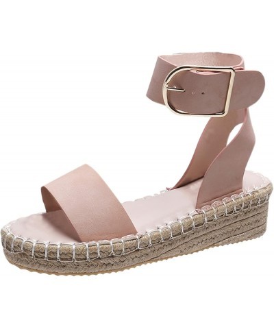 Womens Wedge Espadrille Sandals,Casual Ankle Buckle Summer Buckle Strap Espadrilles Platform Espadrille Sandals Pink-2 $19.81...