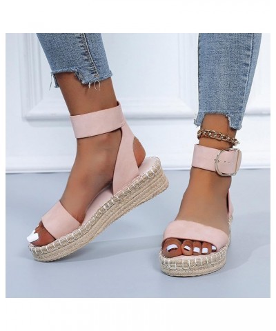 Womens Wedge Espadrille Sandals,Casual Ankle Buckle Summer Buckle Strap Espadrilles Platform Espadrille Sandals Pink-2 $19.81...