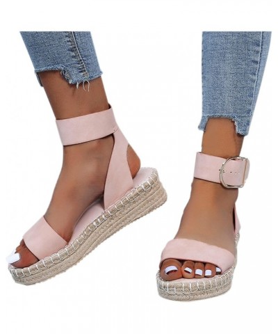 Womens Wedge Espadrille Sandals,Casual Ankle Buckle Summer Buckle Strap Espadrilles Platform Espadrille Sandals Pink-2 $19.81...