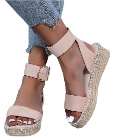 Womens Wedge Espadrille Sandals,Casual Ankle Buckle Summer Buckle Strap Espadrilles Platform Espadrille Sandals Pink-2 $19.81...