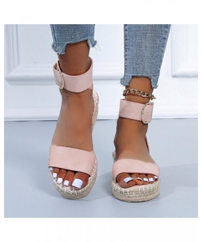 Womens Wedge Espadrille Sandals,Casual Ankle Buckle Summer Buckle Strap Espadrilles Platform Espadrille Sandals Pink-2 $19.81...