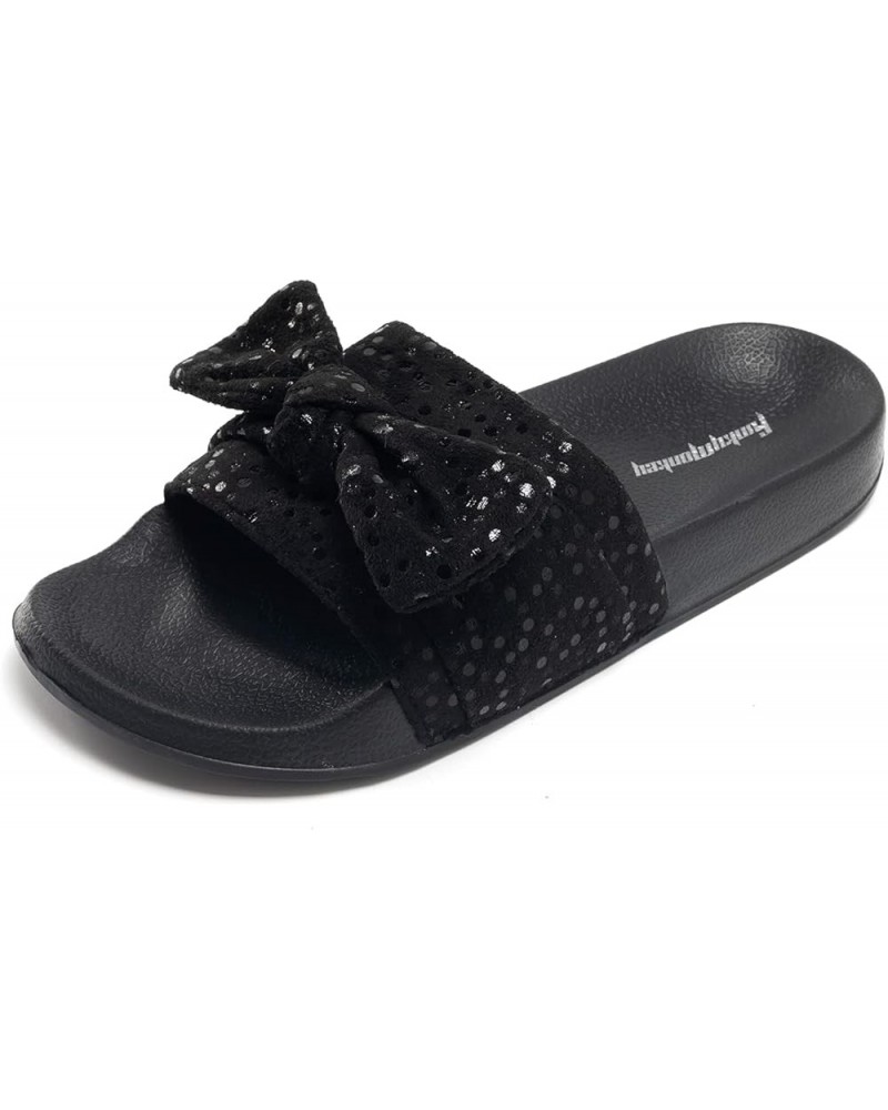 Women's Slides Sandals Bowknot Beach Casual Comfort Slippers Black Dot $9.17 Sandals