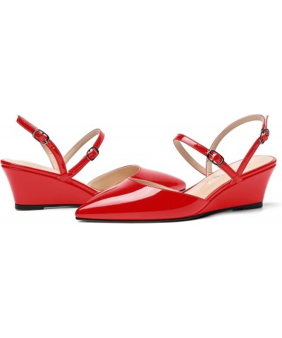 Women's Wedding Pointed Toe Patent Slip On Slingback Dress Wedge Low Heel Pumps Shoes 2 Inch Red $40.02 Pumps