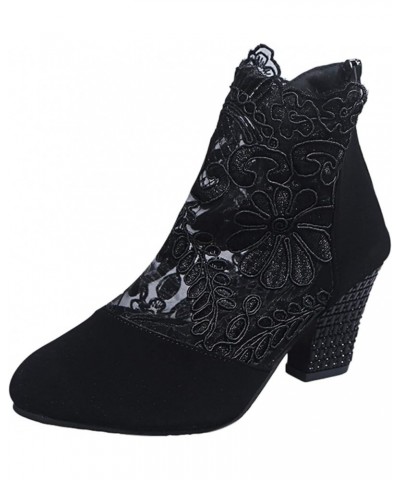 Chelsea Ankle Booties for Women, Women's Vintage Embroidery Pointed Toe Zipper High Heel Short Naked Boots Z 02-black $23.16 ...