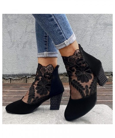 Chelsea Ankle Booties for Women, Women's Vintage Embroidery Pointed Toe Zipper High Heel Short Naked Boots Z 02-black $23.16 ...