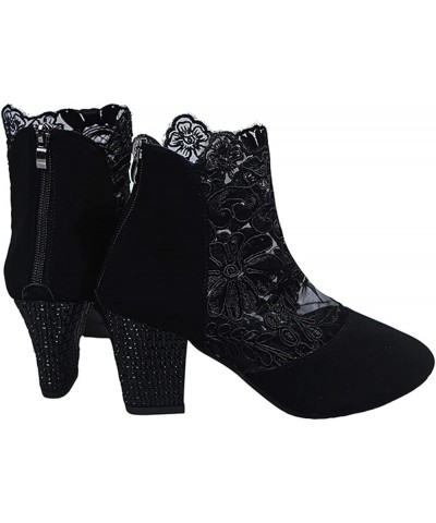 Chelsea Ankle Booties for Women, Women's Vintage Embroidery Pointed Toe Zipper High Heel Short Naked Boots Z 02-black $23.16 ...